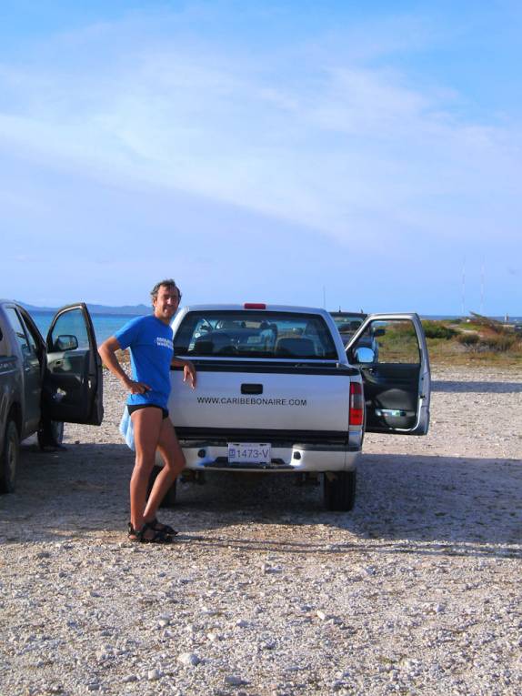 Nosso carro em Bonaire (no South Pier, no sul da ilha)